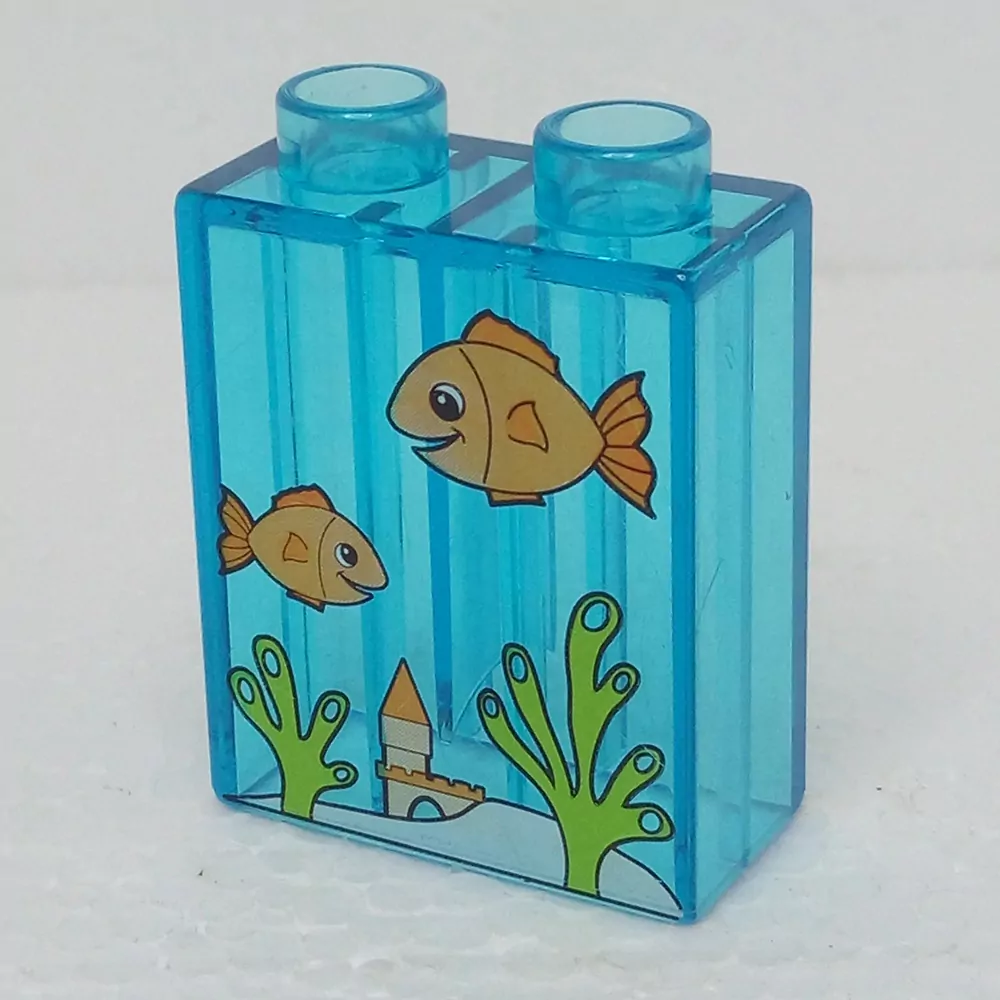 Lego® Duplo® Kostka 1x2x2 průhledná, potisk akvárium
