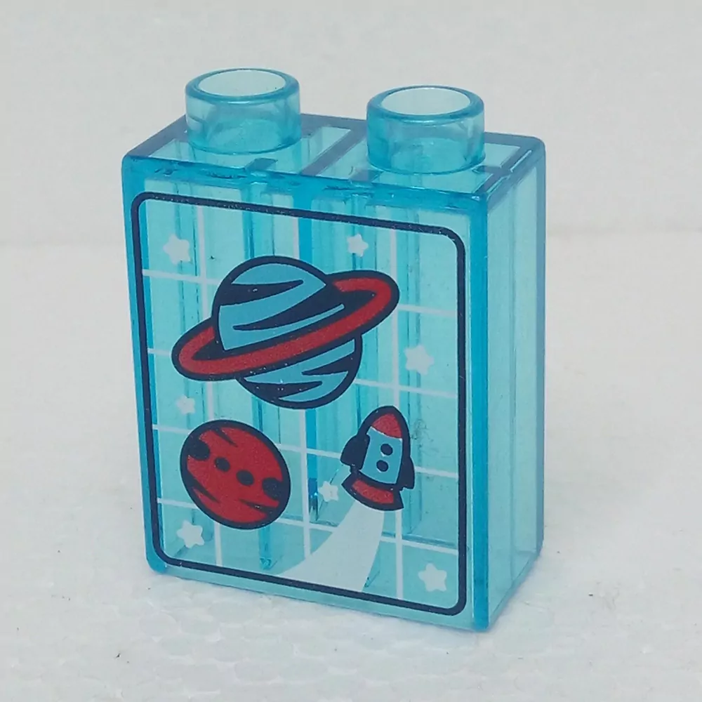 Lego® Duplo® Kostka 1x2x2 průhledná, potisk planety