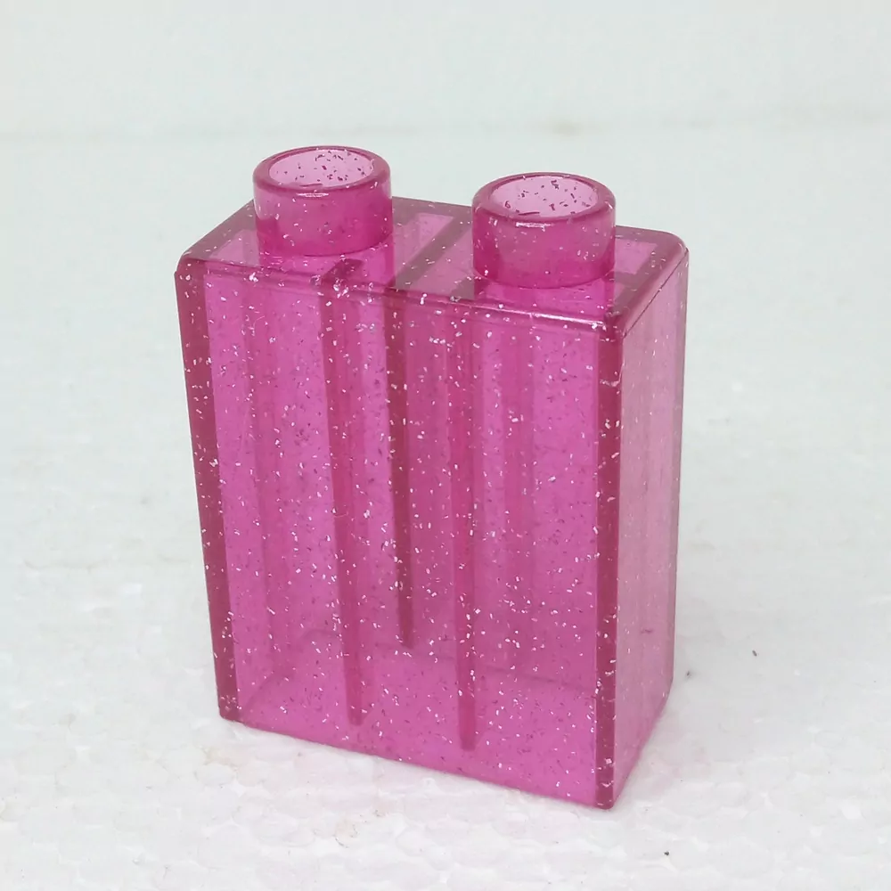 Lego® Duplo® Kostka 1x2x2 růžová průhledná třpytky