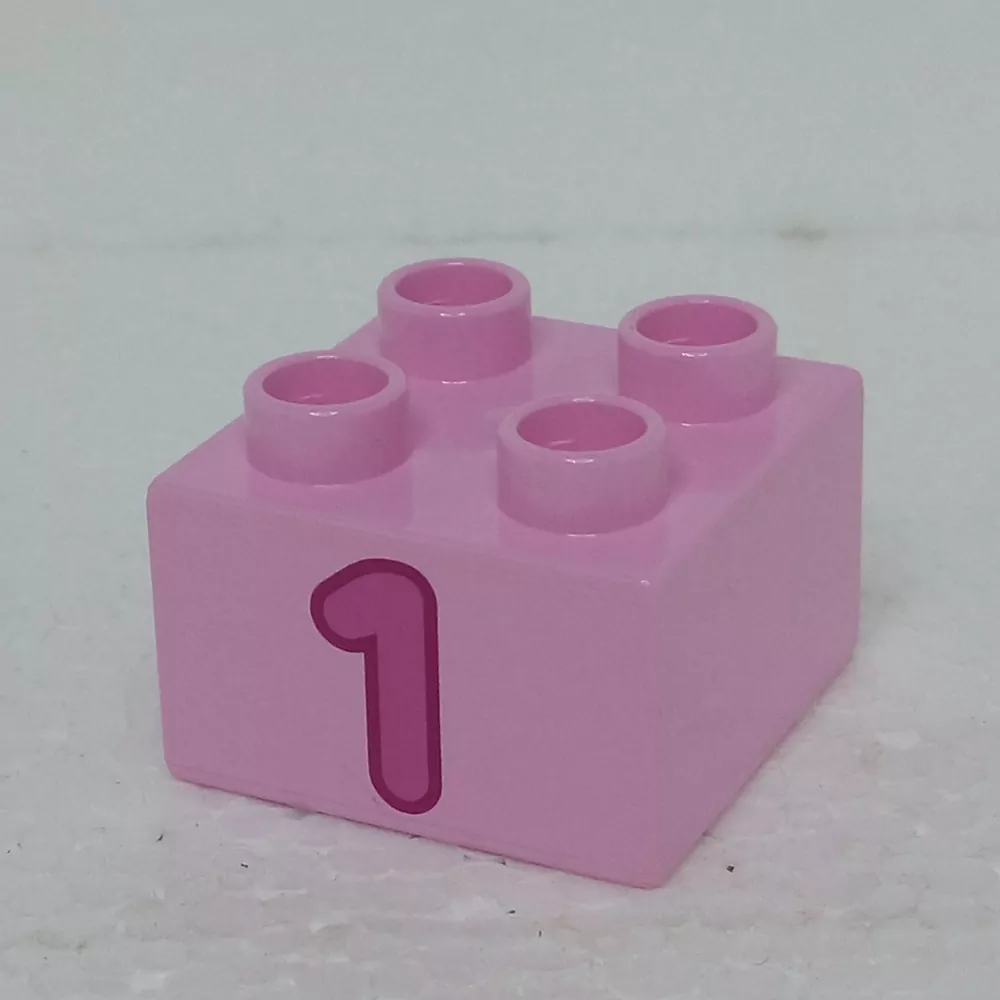 Lego® Duplo® Kostka 2x2 potisk růžové číslo "1"