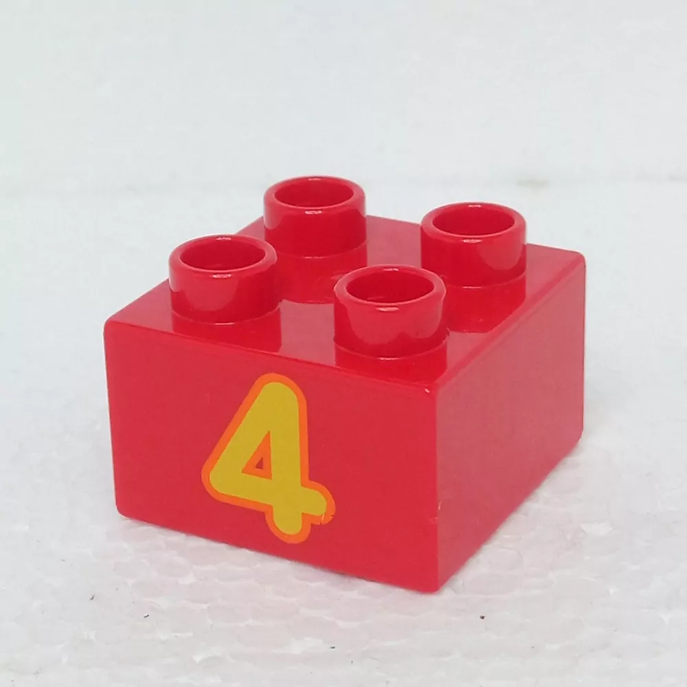 Lego® Duplo® Kostka 2x2 potisk žluté číslo "4"