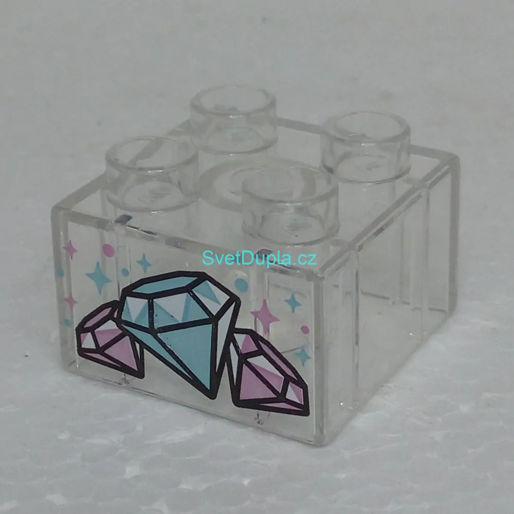 Lego® Duplo® Kostka 2x2 průhledná potisk diamanty
