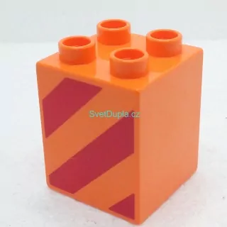 Lego® Duplo® Kostka 2x2x2 potisk červenooranžové pruhy