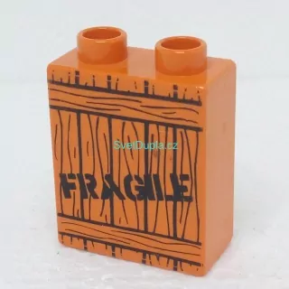 Lego® Duplo® Kostka 1x2x2 potisk dřevěná krabice "Křehké"