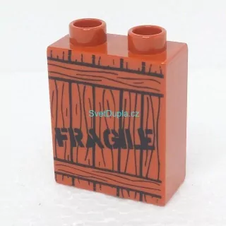 Lego® Duplo® Kostka 1x2x2 potisk dřevěná krabice "Křehké"