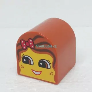 Lego® Duplo® Kostka potisk hlava, hnědé vlasy, mašle