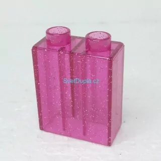 Lego® Duplo® Kostka 1x2x2 růžová průhledná třpytky