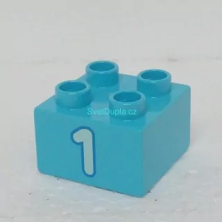 Lego® Duplo® Kostka 2x2 potisk světle modré číslo "1"
