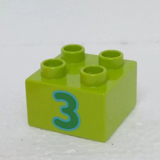 Lego® Duplo® Kostka 2x2 potisk zelené číslo "3"