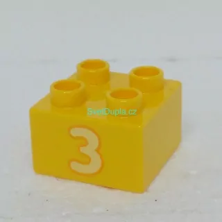 Lego® Duplo® Kostka 2x2 potisk žluté číslo "3"