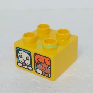 Lego® Duplo® Kostka 2x2 potisk holka, kočka/pes oboustranná, žlutá