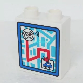 Lego® Duplo® Kostka 1x2x2 bílá, potisk policejní mapa
