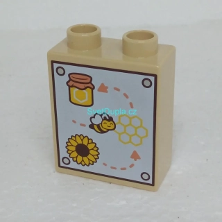Lego® Duplo® Kostka 1x2x2 potisk kytka včela, med oboustranná